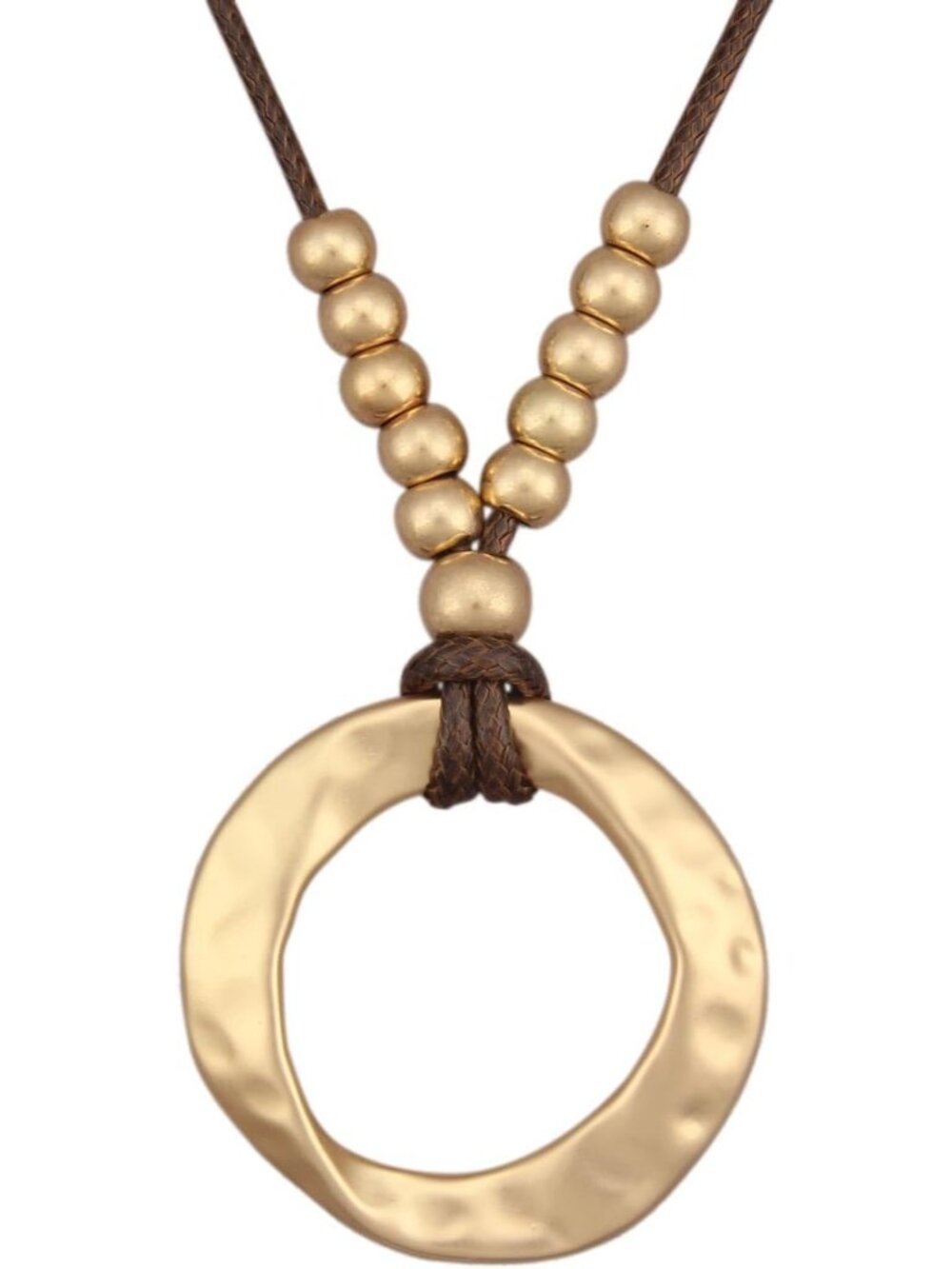 Women's Bohemian Matte Gold Open Round Ring Charm Cord Choker Necklace Gift